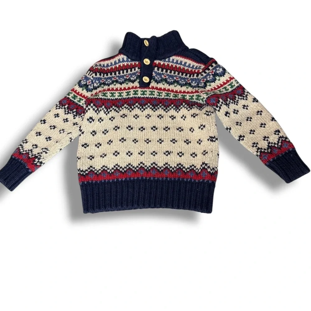 Polo Ralph Lauren Vintage Sweater Kids 6 Silk Wool Fair Isle Knit Mock Neck